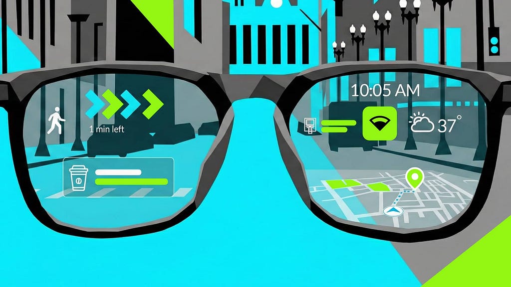 A glasses with floating UI on it. AI-Generated image