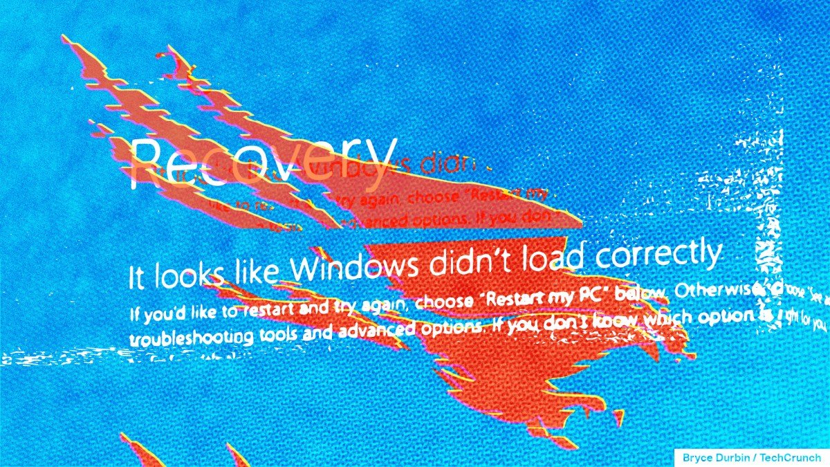 Blue Screen of Death (BSOD) and Crowstrike logo (Image Credits: Bryce Durbin / TechCrunch)