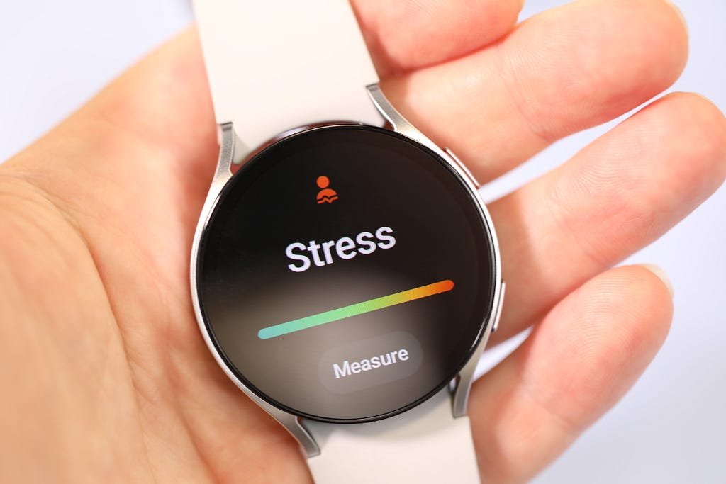 Smartwatch displaying a stress measurement feature.